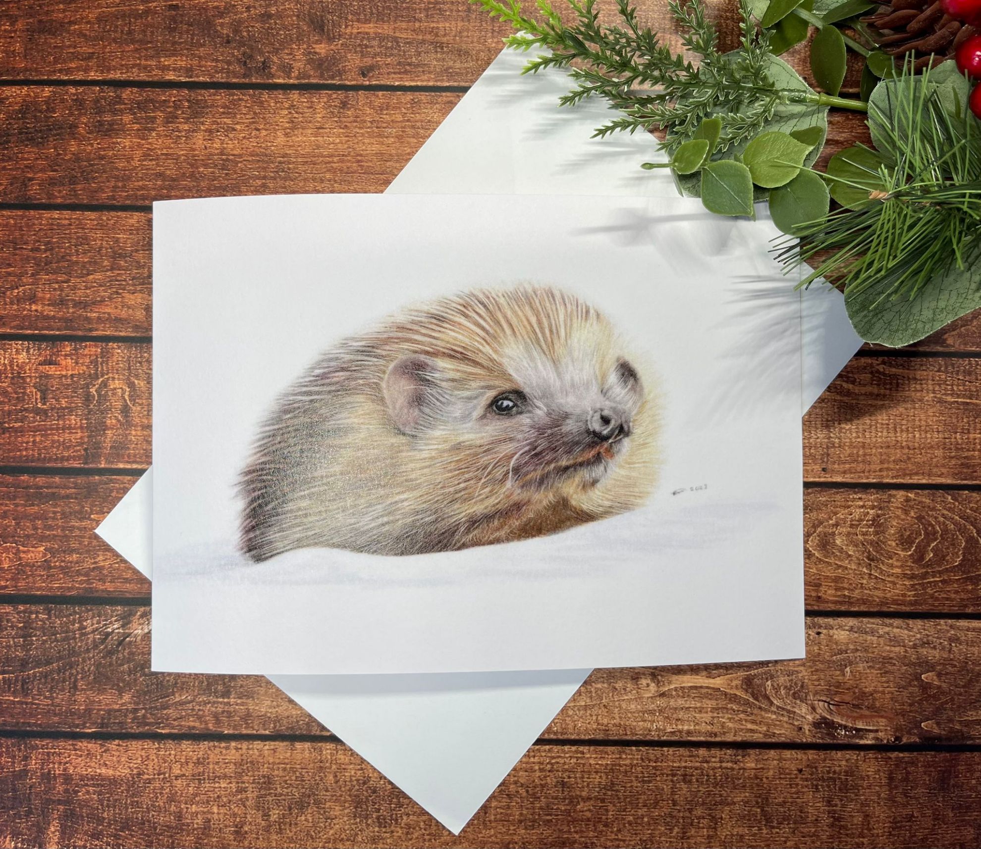 SEWH. Hedgehog Christmas card